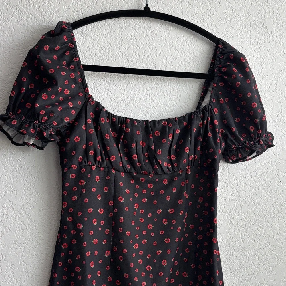 Princess Polly Black Mini Dress with Red Floral Pattern - Picture 2 of 7